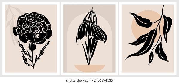 Conjunto de arte estético abstracto de pared botánica de Boho