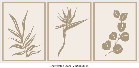 Set of Boho aesthetic abstract botanical wall arts