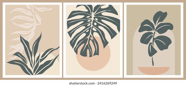 Set of Boho aesthetic abstract botanical wall arts
