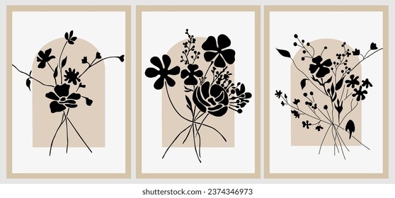 Set of Boho aesthetic botanical wall arts vector.