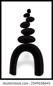 Conjunto de estampados de arte boho, Formas negras mínimas en beige. Composición artística minimalista geométrica creativa de mediados de siglo pintada a mano. Carteles de Vector para la decoración