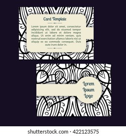 Set of boho black and white card template designs. Bridal, greeting card. Wedding invitation. Brochure cover, leaflet, flyer.  Doodle design.