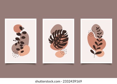 Set of boho botanical wall art with plant organic shapes design