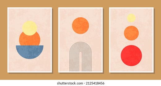 Set of boho contemporary minimalist wall art collection with geometric shapes