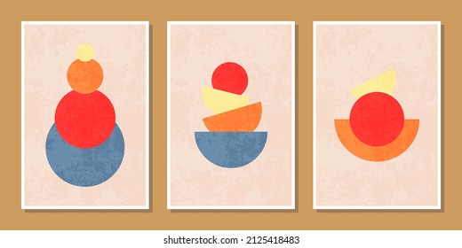 Set of boho contemporary minimalist wall art collection with geometric shapes