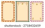 Set of boho frames with stripes, wavy edges, evil eyes, sun and birds. Modern ethnic design elements for invitation, card, poster or banner. Mexican style. Hand drawn minimal  illustration. Flat vector isolated