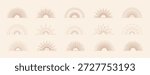Set of boho half sunrise line icons with various retro, geometric, and radiating line designs