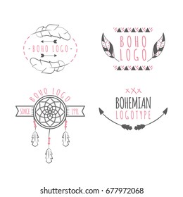 Set of boho hand drawn badges 