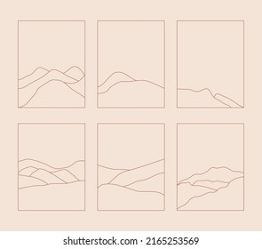 Set of Boho Landscape Logos in Trendy Minimal Liner Style