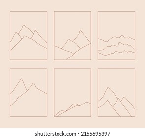 Set of Boho Landscape Logos in Trendy Minimal Liner Style