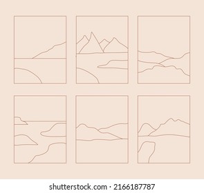 Set of Boho Landscape Logos in Trendy Minimal Liner Style