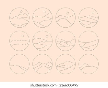 Set of Boho Landscape Logos in Trendy Minimal Liner Style