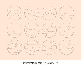 Set of Boho Landscape Logos in Trendy Minimal Liner Style