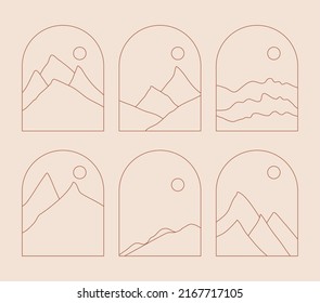 Set of Boho Landscape Logos in Trendy Minimal Liner Style
