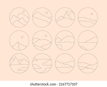 Set of Boho Landscape Logos in Trendy Minimal Liner Style