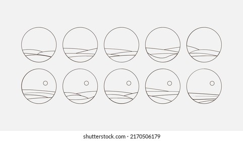 Set of Boho Landscape Logos in Trendy Minimal Liner Style
