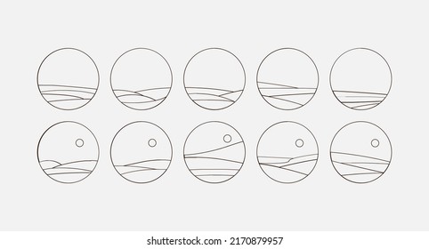 Conjunto de logotipos de paisajes de Boho en estilo de línea minimalista a la moda
