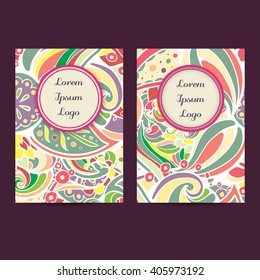 Set of boho leaves & paisleys card template designs, perfect for brochure covers, leaflets, flyers, cards and invitations. Doodle design.