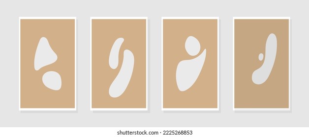 Eine Auswahl an boho minimalistischer Wandkunst, trendige Bilder mit abstrakten organischen Formen. Vektorgrafik