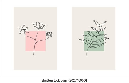 set boho Modern minimalist abstract aesthetic illustration. Bohemian style wall decor. Pastel contemporary artistic poster.