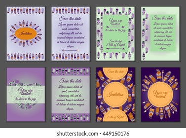 Set of boho ornament illustration style concept. Art traditional, poster, book, abstract, ottoman motifs, element. Vector decorative ethnic greeting card or invitation design background.