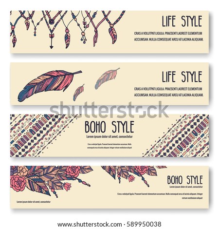 Set of boho ornament illustration style concept. Art traditional, poster, book, abstract, ottoman motifs, element. Vector decorative ethnic greeting card or invitation  design background.