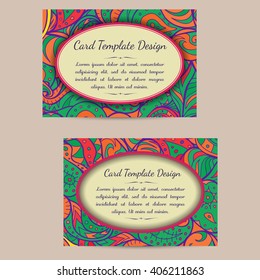 Set of boho paisley card template designs, perfect for brochure covers, leaflets, flyers, cards and invitations. Doodle design.