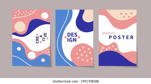 Conjunto de afiches de boho con formas onduladas abstractas. Banner de verano con líneas de curva dibujadas a mano. Plantilla para ventas publicitarias. Arte vectorial