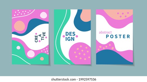 Conjunto de afiches de boho con formas onduladas abstractas. Banner de verano con líneas de curva dibujadas a mano. Plantilla para ventas publicitarias. Arte vectorial