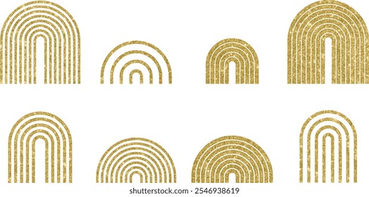 Set boho rainbow with golden glitter lines   