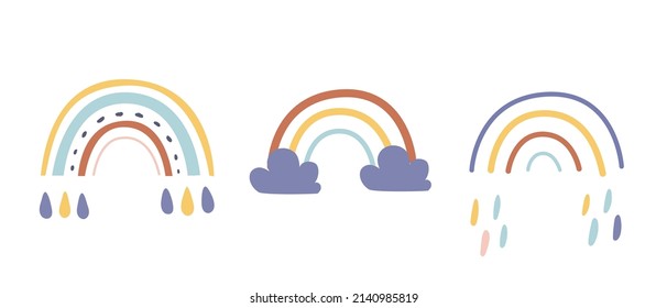 Set of boho rainbows. Childish vector illustration for apparel design, poster, wall art