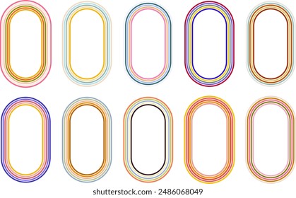 Set boho round arc frames with colorful groovy lines