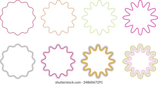 Establecer marcos redondos boho con líneas onduladas coloridas