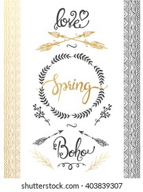 Set of Boho Style Frames and hand drawn elements