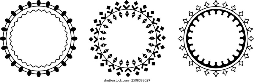 Set of  Boho Style Frames. Vector boho mandala design. Circle boho style. Abstract isolated Border circle design. Boho mandala. Border style design vector