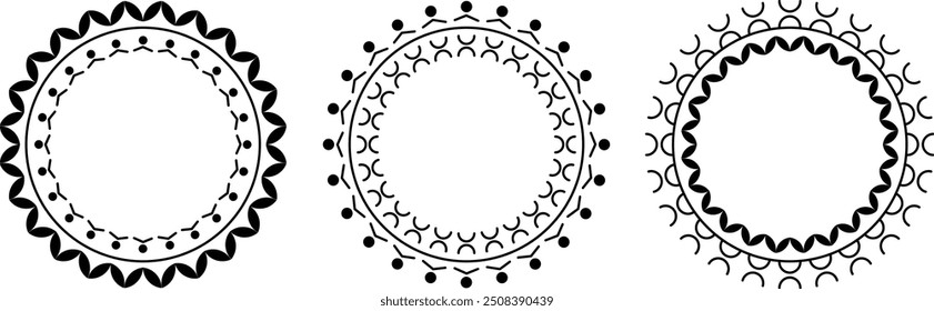 Set of  Boho Style Frames. Vector boho mandala design. Circle boho style. Abstract isolated Border circle design. Boho mandala. Border style design vector