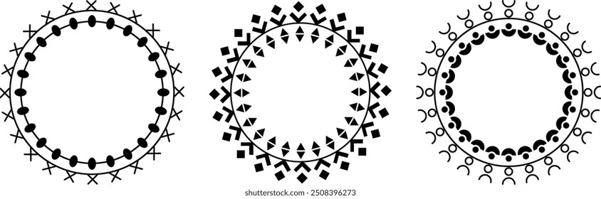 Set of  Boho Style Frames. Vector boho mandala design. Circle boho style. Abstract isolated Border circle design. Boho mandala. Border style design vector