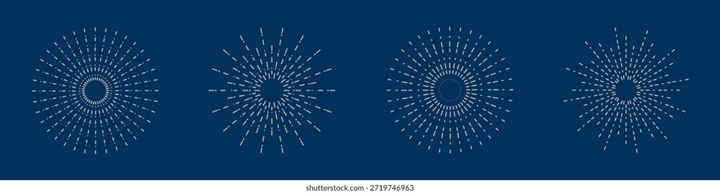 Set of boho sunrise and half sun rays line icons