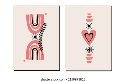 Set of boho wall art. Bohemian wall decor. Rainbow wall decorations. Scandinavian home decor. Can use for Wallpaper, poster, social media and background.