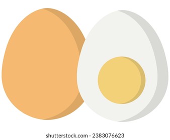 Set of boiled eggs, half, sliced isolated white background.