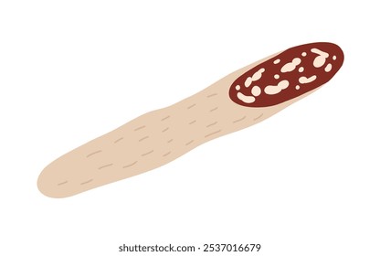 Set of boiled and smoked sausage products, frankfurter, whole sausage, half, sliced, boiled pork, string of sausages. Food, meat dish. Color vector illustration isolated on white