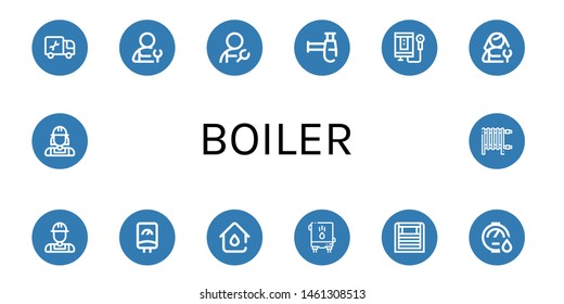 Set of boiler icons such as Plumber, Siphon, Water heater, Plumbing, Heater , boiler