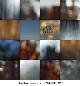 Set of bokeh nature blurred backgrounds.  Cold and warm colors