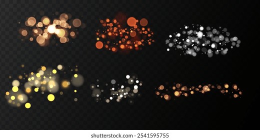 Set of bokeh.Texture background abstract black and white or silver, gold Glitter and elegant for Christmas. Dust white. Sparkling magical dust particles. Magic concept.