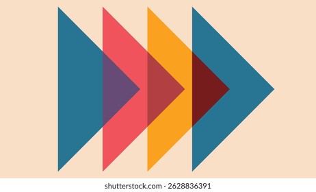 A set of bold arrow-shaped triangles overlapping in vintage color combinations. Stylish and eye-catching visual.
