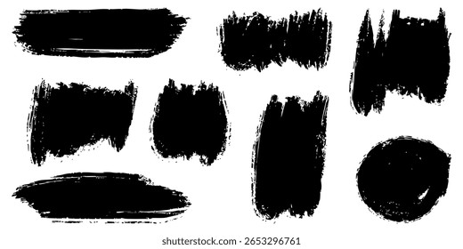 conjunto de texturas de traçado de pincel de tinta preta em negrito com bordas grunge ásperas em um fundo branco. Ideal para arte digital, design gráfico, banners, cartazes e elementos abstratos.