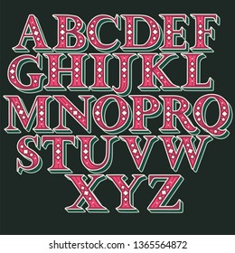 Set of bold, bright, serif letters. Font for   postcards, posters and stickers.