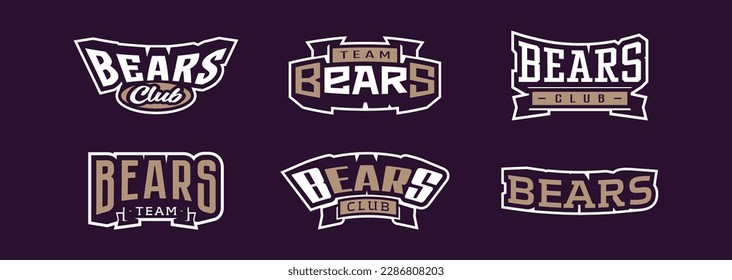 A set of bold fonts for bear mascot logo. Collection of text style lettering for esports, bear mascot logo, sports team, college club logo. Font on ribbon. Vector illustration isolated on background