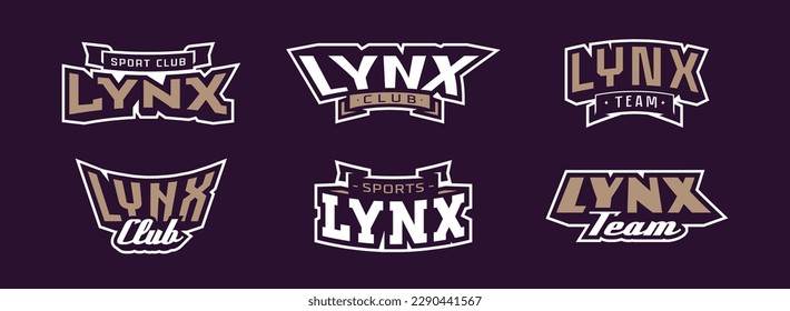 A set of bold fonts for lynx mascot logo. Collection of text style lettering for esports, mascot logo, sports team, college club logo. Font on ribbon. Isolated vector illustration