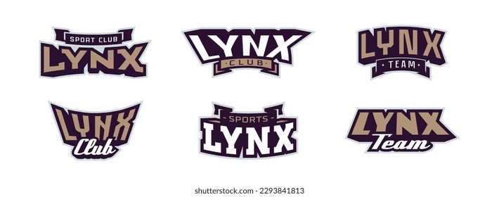 A set of bold fonts for lynx mascot logo. Collection of text style lettering for esports, mascot logo, sports team, college club logo. Font on ribbon. Isolated vector illustration